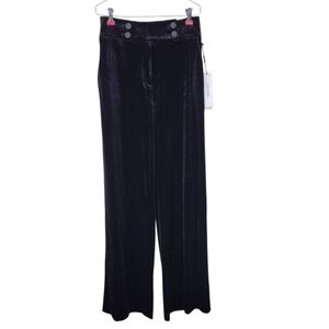 Calvin Klein Whitney Velvet Wide Leg Pants Size 4 Black Front Zip Stretch New